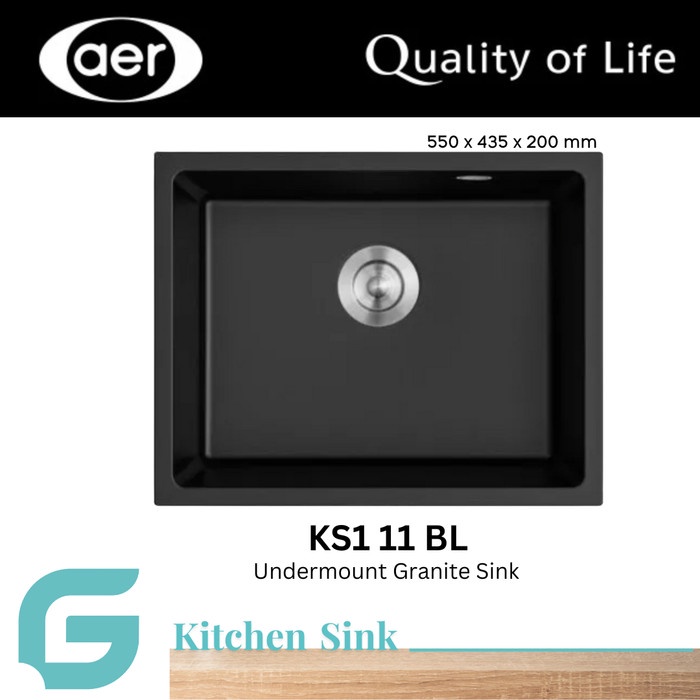 AER Undermount Granite Kitchen Sink AER KS1 11 BL Hitam