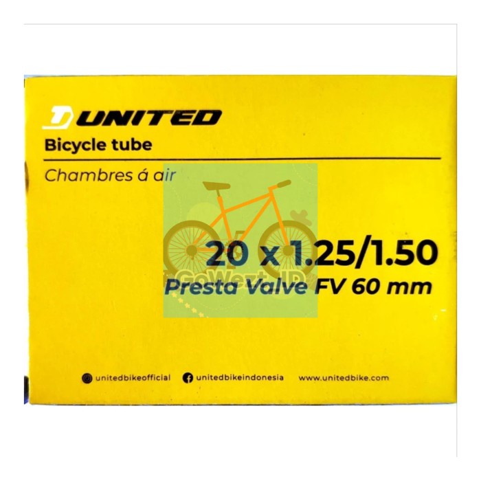 Ban Dalam Sepeda Ukuran 20 X 1.25 / 1.35 / 1.50 United Pentil Fv Lipat #Gratisongkir