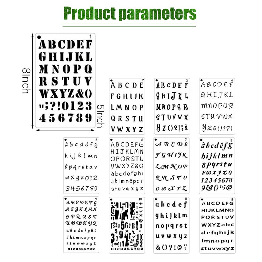 

12Pcs/Set Penggaris Cetakan Huruf Angka Penggaris Sablon Stensil Huruf Alfabet