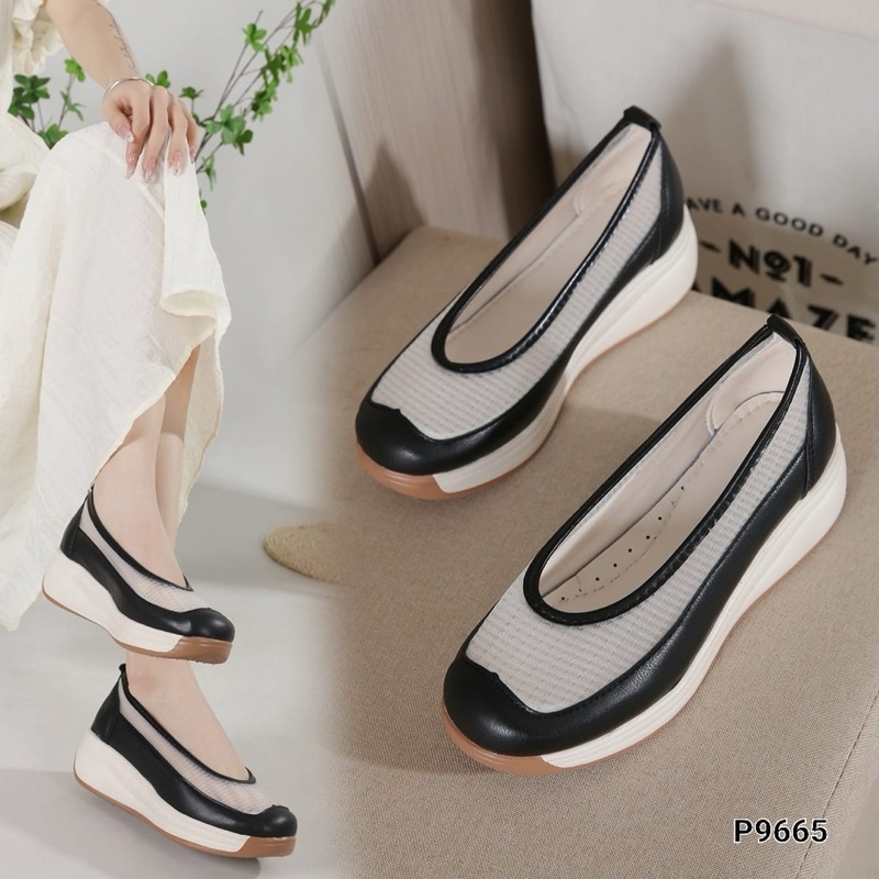 Unik Sepatu Padior Wedges Flat Slip On Padior Brokat Lembut Empuk P9665