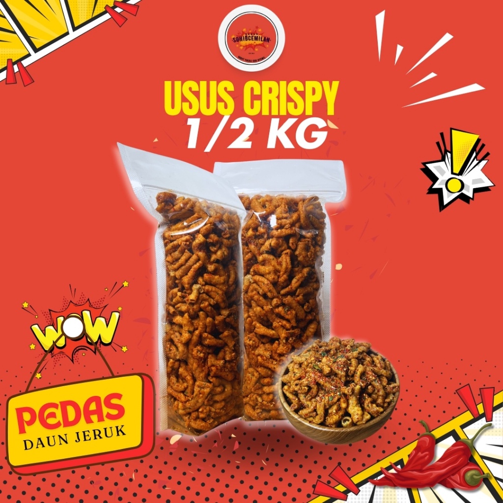 

Promo!!! Keripik Usus Ayam Crispy Pedas Daun Jeruk 1/2kg WE!