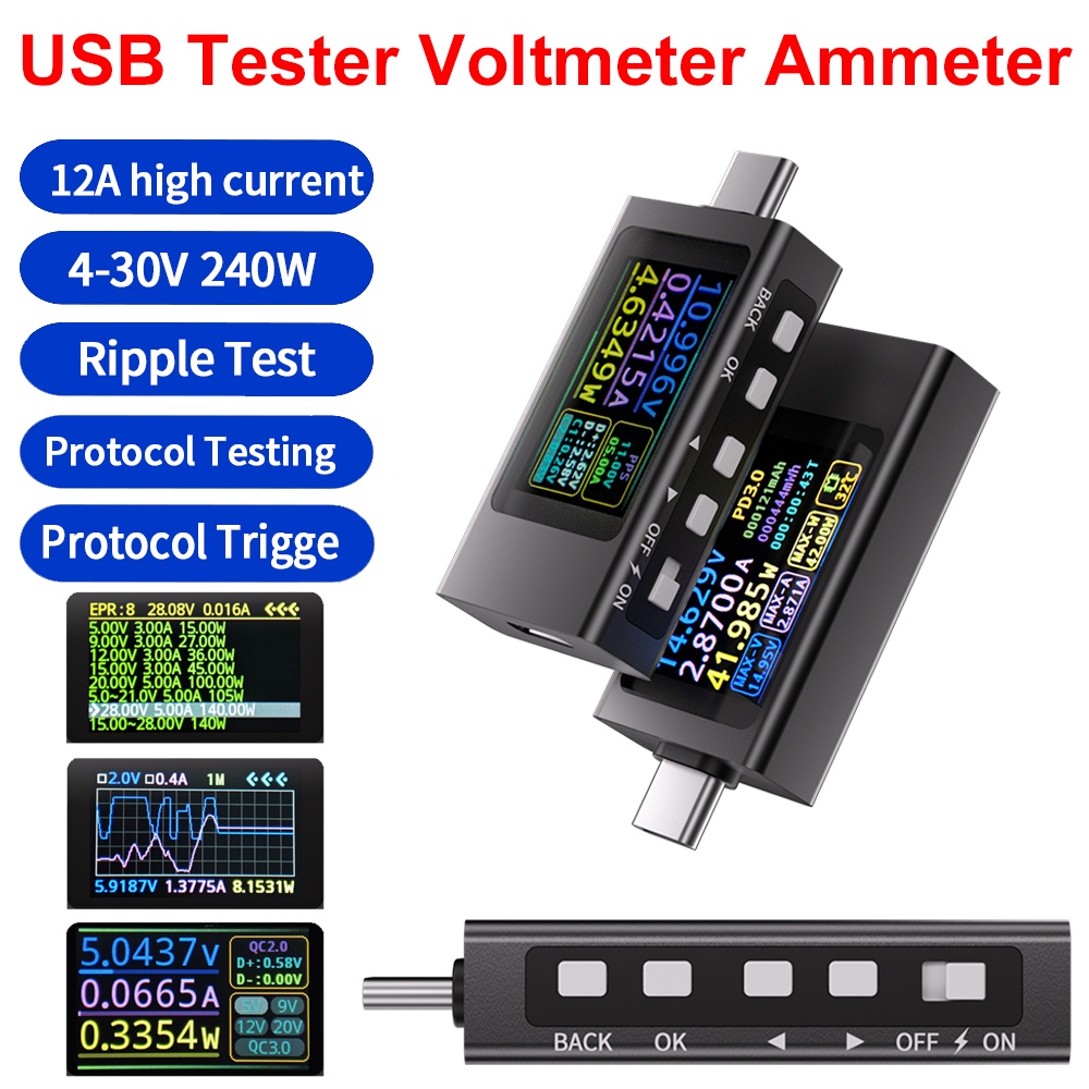 KWS-X1 USB Tester Voltmeter Ammeter TYPE-C Fast Charge Detection Trigger Capacity Measurement Ripple