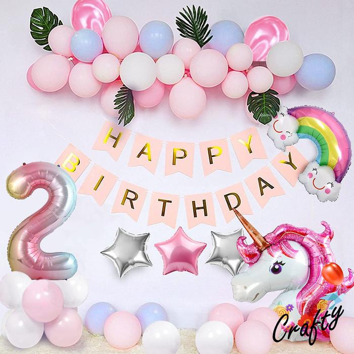 PROMO [PAKET] Dekorasi Balon Ulangtahun PINK CHAIN UNICORN ANGKA Hiasan Ultah Anak Perempuan