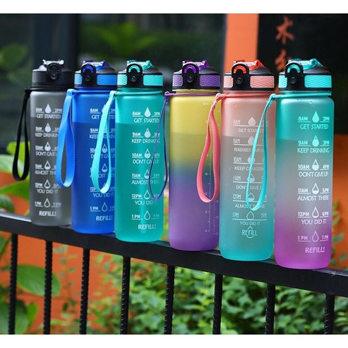 Botol Minum Viral 1Liter Botol Minum Motivasi 1000ml Rainbow Pelangi