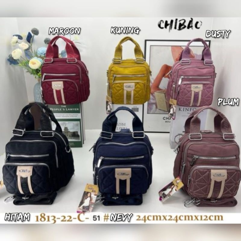 Tas Wanita Ori CHIBAO Kanvas Bordir 3in1 ransel slempang jinjing CB1813C 5Res -KwalitasGan