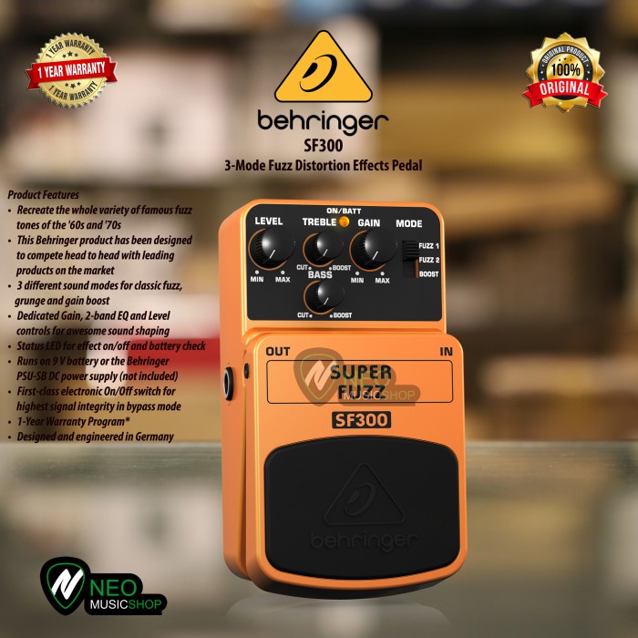 BEHRINGER SF300 3-MODE FUZZ DISTORTION EFFECTS PEDAL