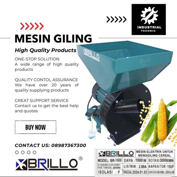 BRILLO MESIN PENGGILING JAGUNG BR-1500/ MESIN PENGGILING JAGUNG GABAH SERBAGUNA/ MESIN GILING JAGUNG
