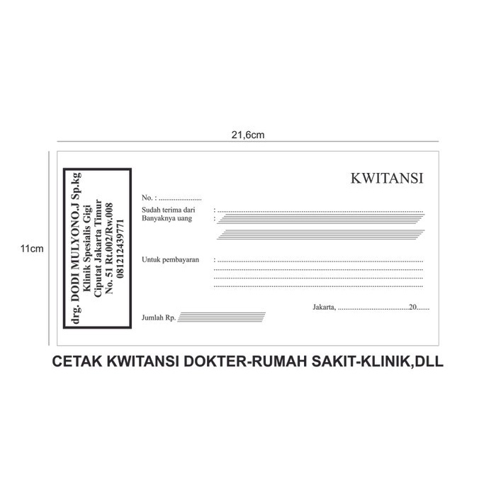 PROMO cetak kwitansi dokter klinik 1/2 rim