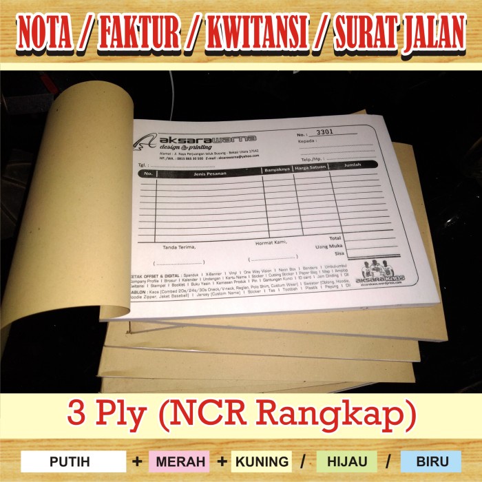 

TERBARU! Cetak Nota / Cetak Kwitansi / Faktur / Surat Jalan 3ply