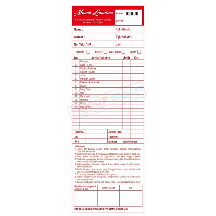 

Nota 3 Ply Dengan Nomorator Untuk Laundry Toko Klinik Dll Bahan NCR