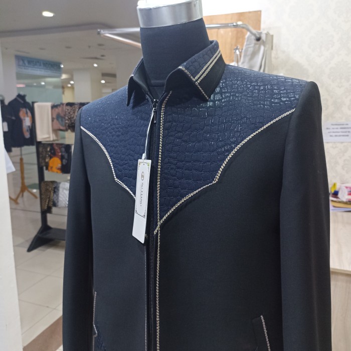 TERBARU jasket komb 2 bahan biru dongker