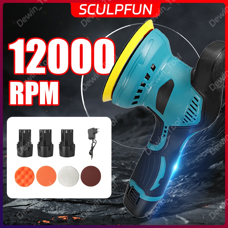 Dewin Dual Action Mesin Poles 12000Rpm 12V Mesin Poles Body Mobil Cordless Mini 5Inch Murah