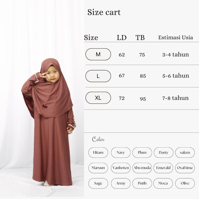 Set Gamis Anak Marwah dengan Jilbab Ukuran M-L-XL - Baju gamis Muslim anak