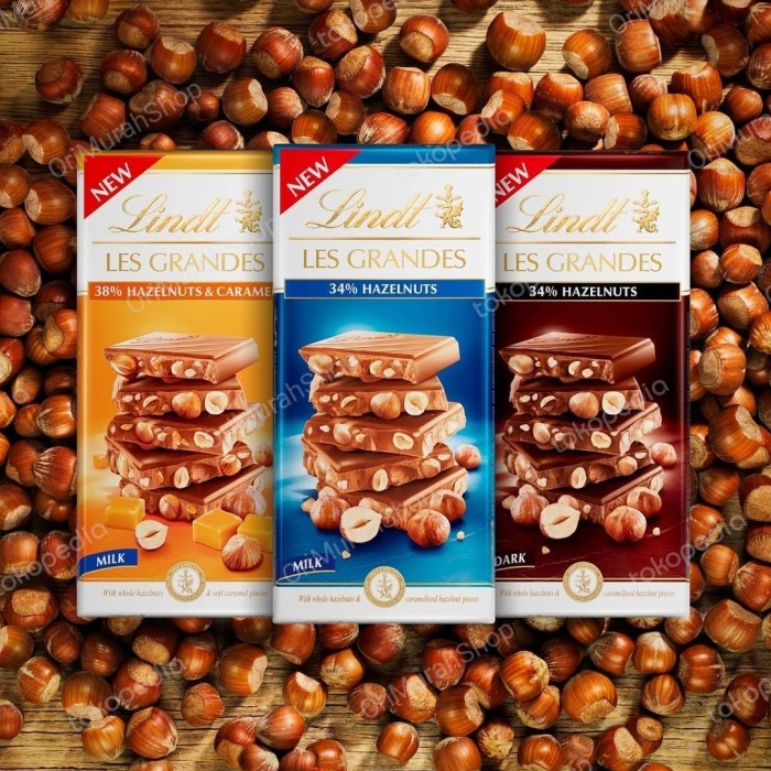 

BARANG TERLARIS Coklat Lindt Les Grandes Chocolate Milk Dark Cokelat Almond Hazelnut