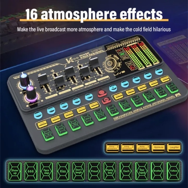 (JD.ku) OLDTREE Mixer Audio External Sound Card Live Bluetooth 16 Effects - K500 Kualitas Terbaik
