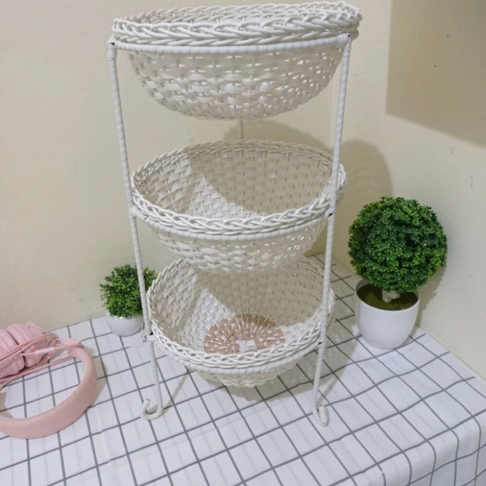 PREMIUM Rak bumbu /Rak bawang Rotan sintetis susun 3