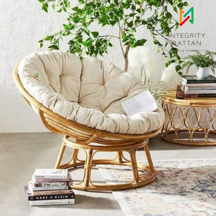 PREMIUM Kursi Sofa Teras Bulat Uvo Parabola Papasan Rotan Asli Alami Natural Minimalis High Quality