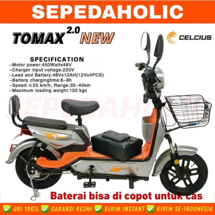 Best seller Sepeda Listrik CELCIUS TOMAX 2.0 NEW 450 Watt Electric E Bike Terlaris