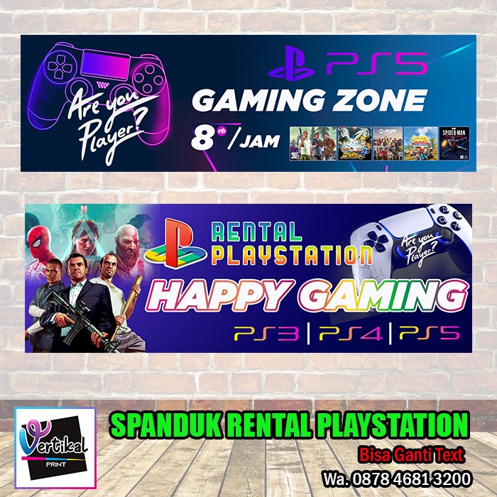 PROMO Cetak Banner Spanduk Rental PS Playstation PS3 PS4 PS5 Backdrop