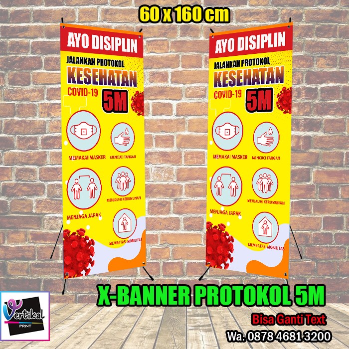 Cetak/print X-Banner 60x160 cm Protokol Kesehatan 5M COVID 19