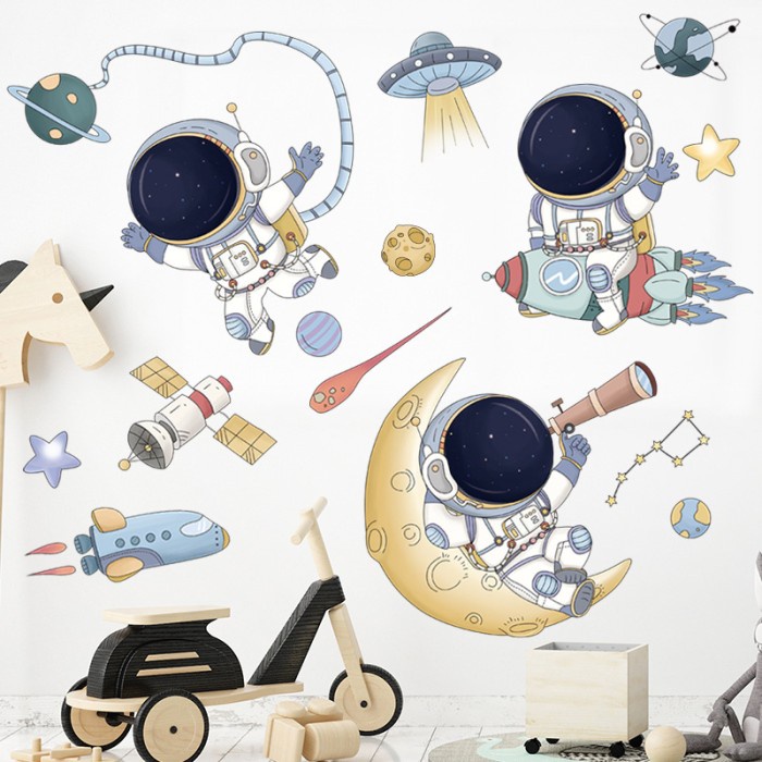 JTTOP" WALL STIKER DINDING MOTIF ASTRONOT DAN MACAM PESAWAT LUAR ANGKASA
