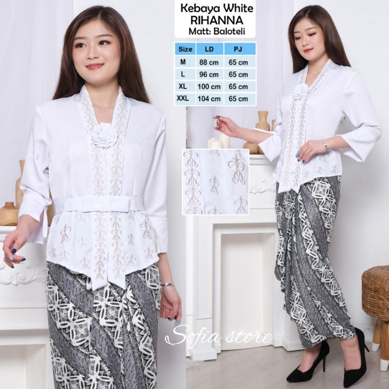 FLASH SALE ATASAN SAJA KEBAYA WANITA ENCIM MODERN BORDIR WARNA PUTIH KEBAYA KARTINI RIHANNA