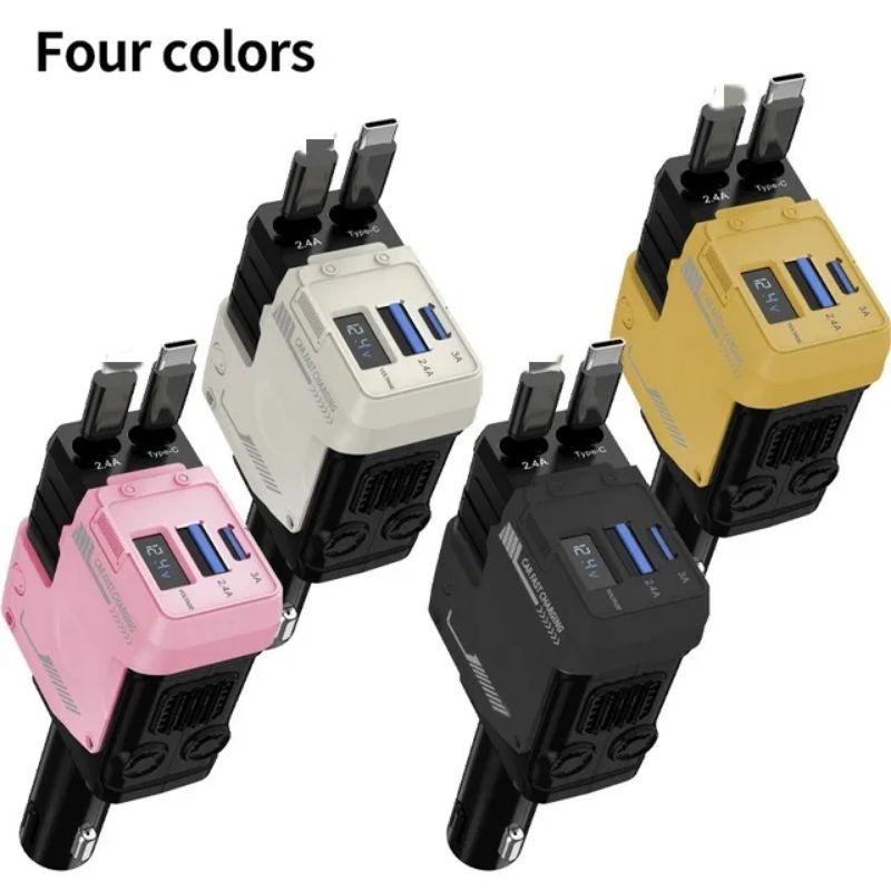 Veloce A13 4in1 Retractable Cable Charger Mobil HP Android & IOS
