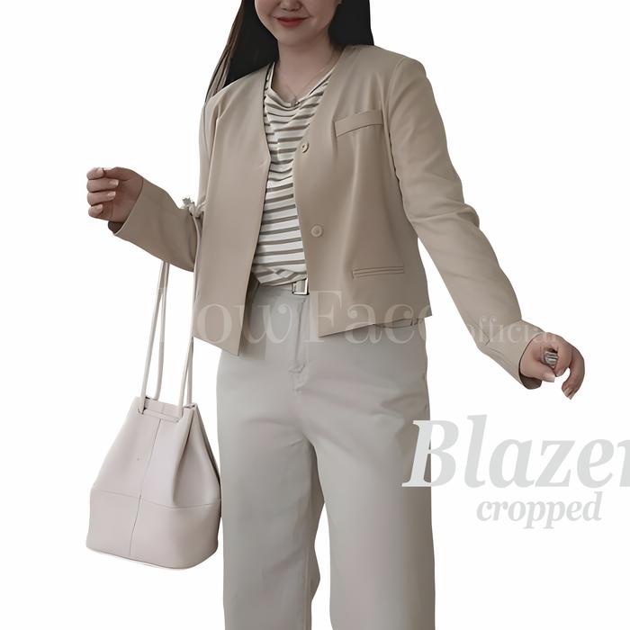 Yellowface Hyeri Blazer Bahan Katun Twill Ld 100 Dan Ld 110 Lengan Panjang Outer Wanita Outwear