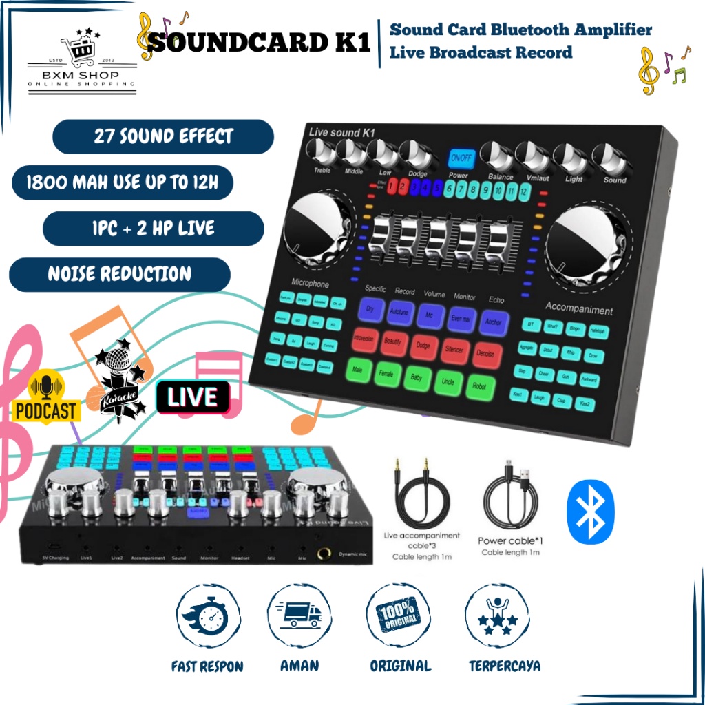 Sound Card K1 Live Audio Mixer Audio USB External SoundCard Bluetooth Recording Broadcast