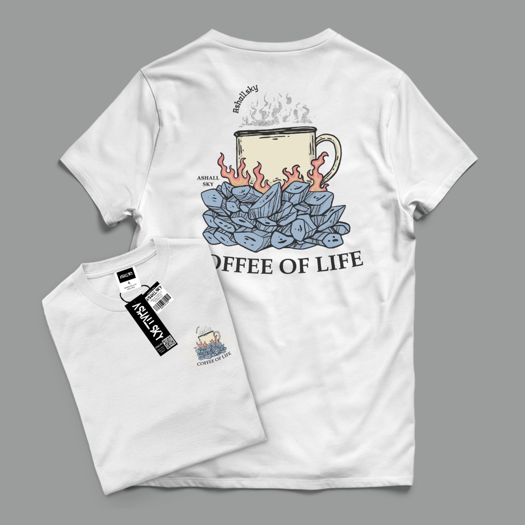 【COD】Ashall.Sky Kaos Distro Pria Baju Distro Pria Baju Kaos Distro - Warna Putih Coffe Life