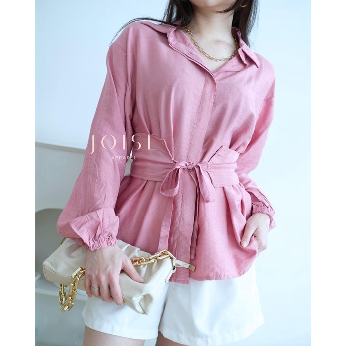 Joise - Calia Shirt Blouse Top + Belt / Blouse Shirt Kemeja Tali Pinggang / Baju Blouse Kancing