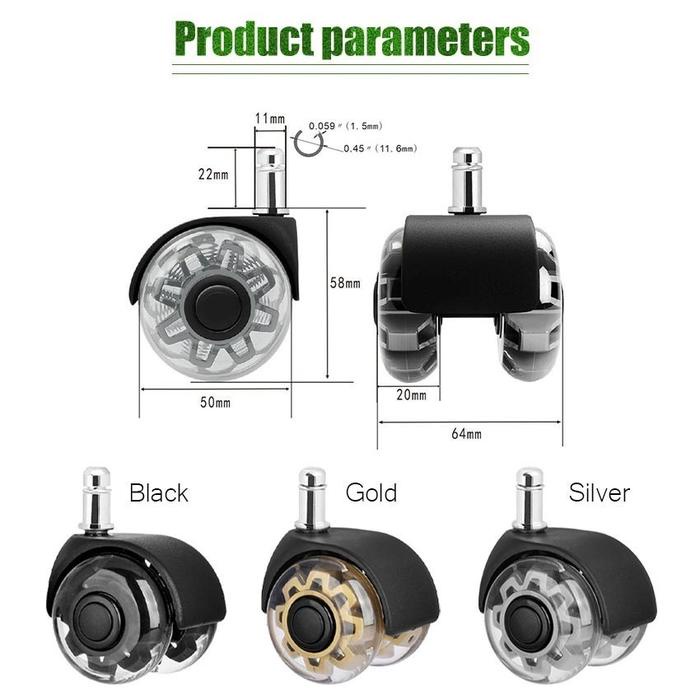 Roda Kursi Kantor Tancap Karet dengan List Putih - Castor / Roda Tancap Kursi Kantor LAPIS KARET
