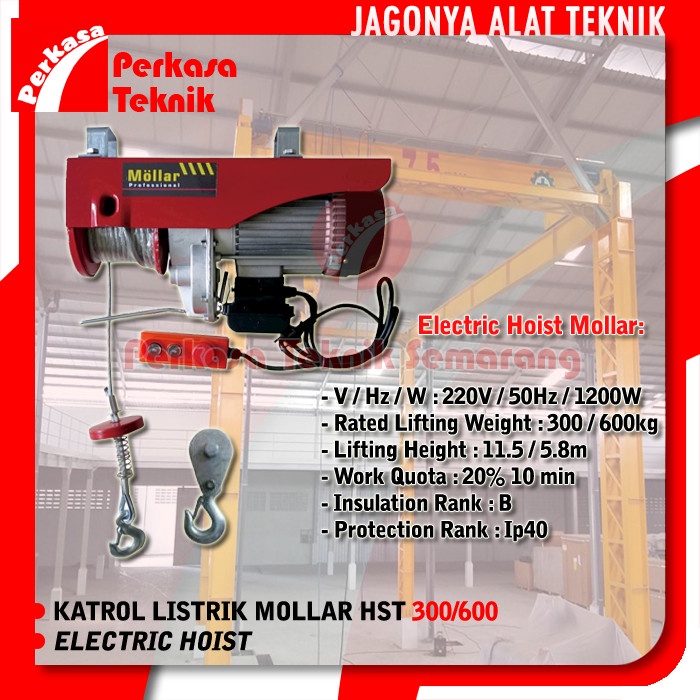 Electric Hoist MOLLAR HST300/600 Katrol Listrik 600Kg Elektrik