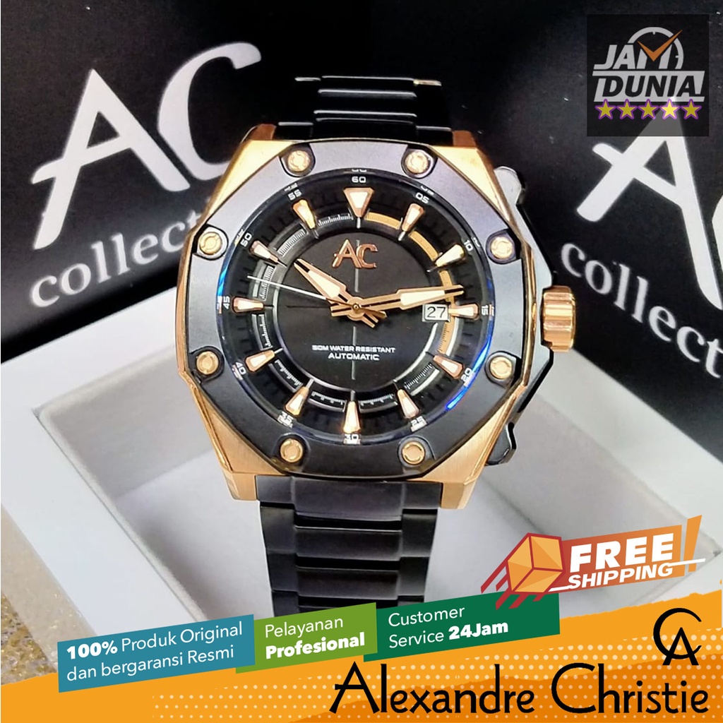 JAM TANGAN PRIA ALEXANDRE CHRISTIE AUTOMATIC ORIGINAL BLACK ROSE GOLD 9601 AC 9601 AC9601 ACF9601 CT