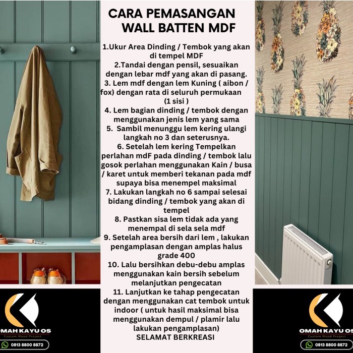 TERBAIK Wall Batten Mdf Hijau / Wall Panel MDF / Dekorasi Dinding MDF Lis MDF