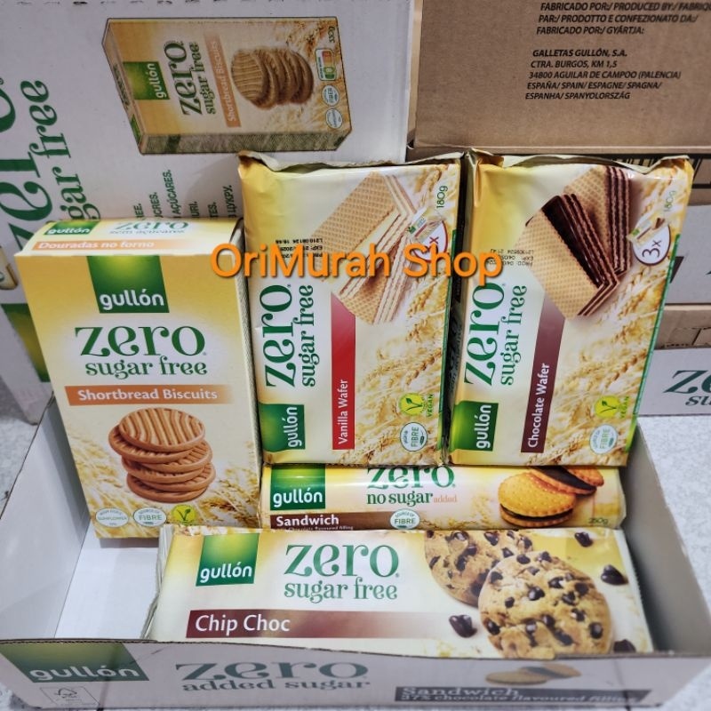 

A Gullon Zero Sugar Free Chocolate Vanilla Wafer Shortbread Biscuits Chip Choco Cookies Coklat
