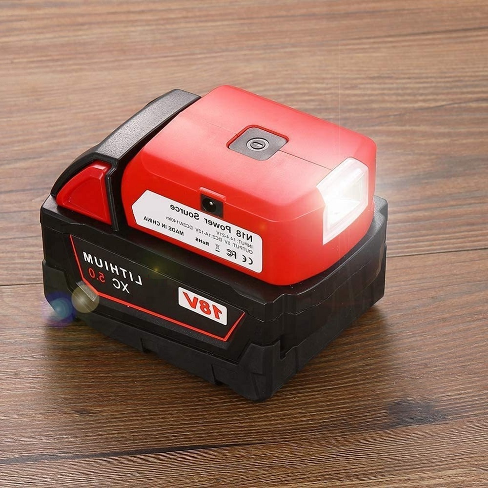 Battery Adapter For Milwaukee M18 18V Battery DC 12V/2A LED Light USB Charger Power Source With Type