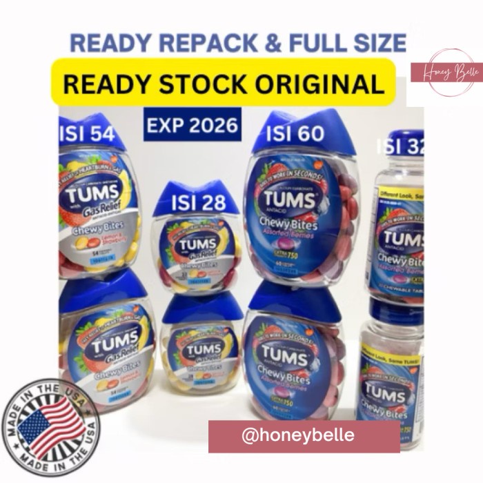TUMS GAS RELIEF ULTRA CHEWY BITES ASAM LAMBUNG ORIGINAL