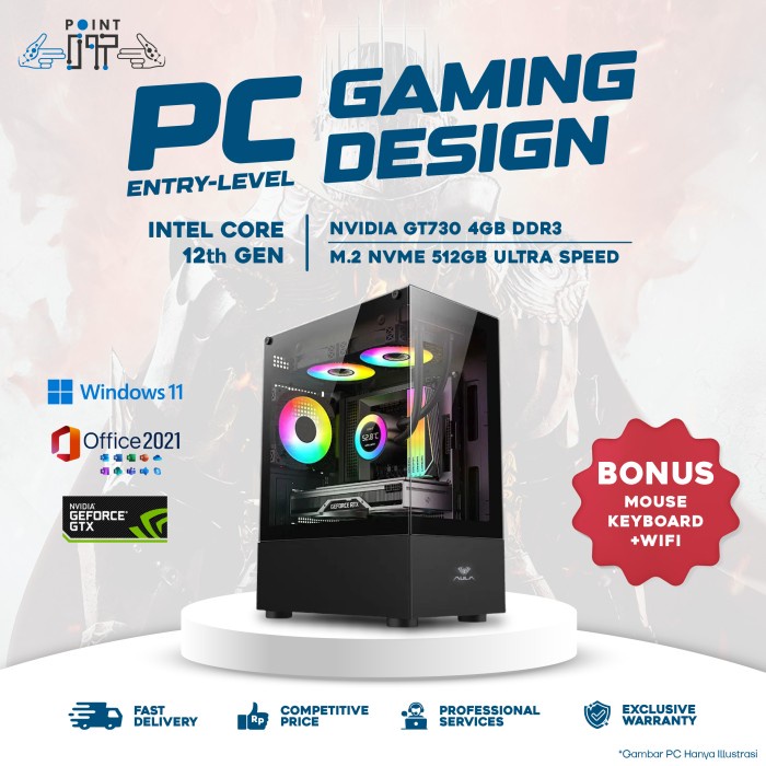 Komputer Rakitan / PC Design Gaming Intel Core Gen 12 i3 12100F - i5 12400F - i7 12700F GT730 4GB