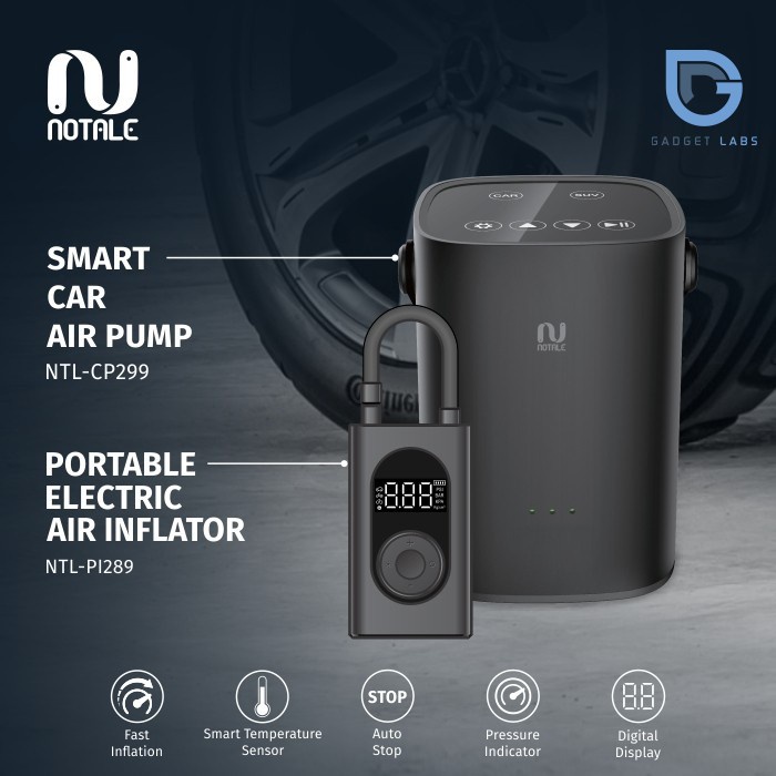 ASLI.. NOTALE PORTABLE ELECTRIC AIR PUMP AUTO STOP - POMPA BAN MOBIL SEPEDA