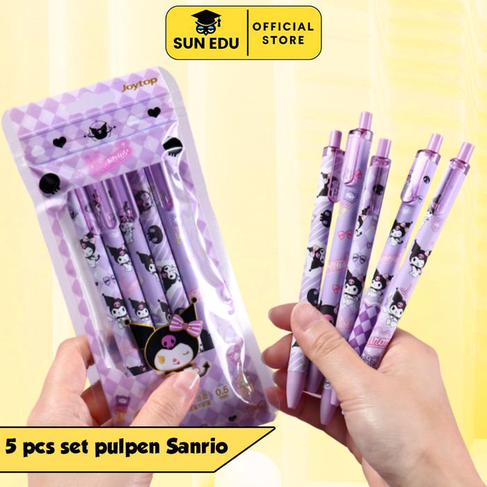 

5 Pcs Pulpen Hitam 0.5Mm Karakter Sanrio / Bolpen Karakter Lucu Stationery Tinta Pulpen Gel