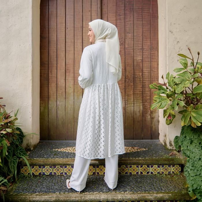 Zm Zaskia Mecca - Arliva Midi Dress Gamis Muslim Wanita - White Series - Binar Samudra