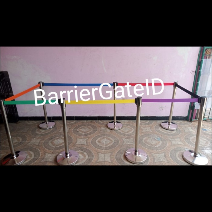 

pintar- Tiang Pembatas Antrian Stainless kualitas Premium + Tali Pita 2 Meter