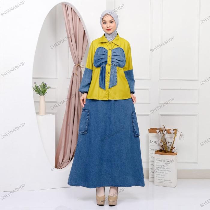 SHASHA SET ROK PANJANG JEANS DENIM MUSLIM