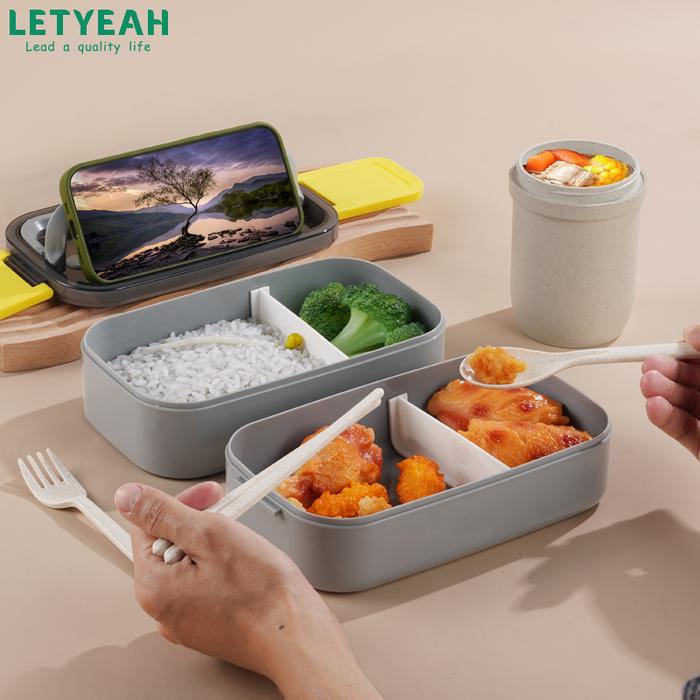 [Bisa Cod]Letyeah Kotak Bekal Makan Set 1600Ml Lunch Box Set Bento 2 Layer
