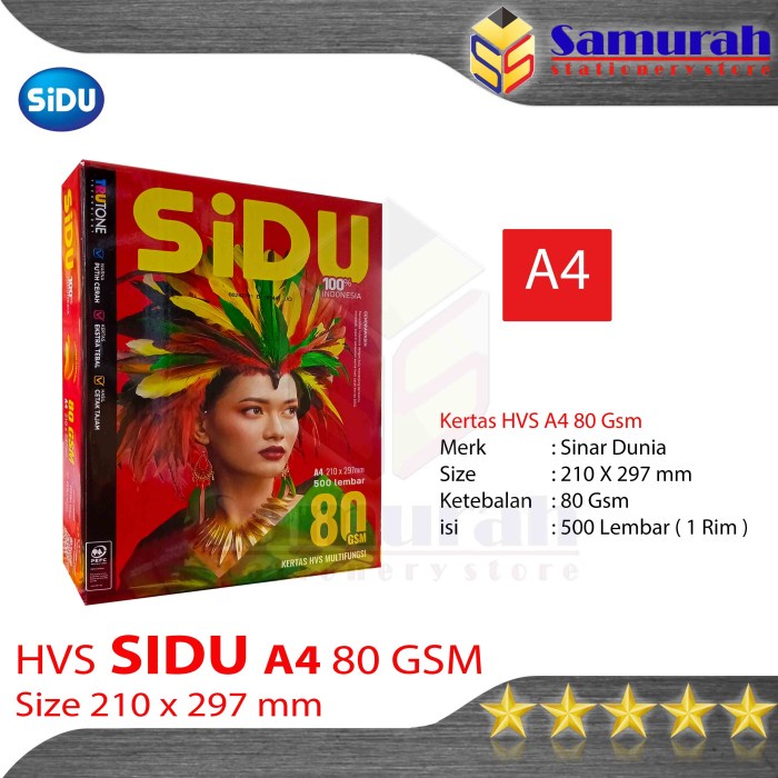 

pintar- Kertas HVS Sinar Dunia A4 80 / HVS Sidu A4 80 / Kertas Sidu A4 80 Gsm