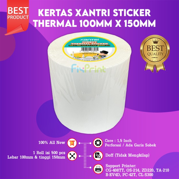 

pintar- Kertas Thermal Label Barcode 100mm x 150 mm Sticker 1 Roll isi 500 pcs