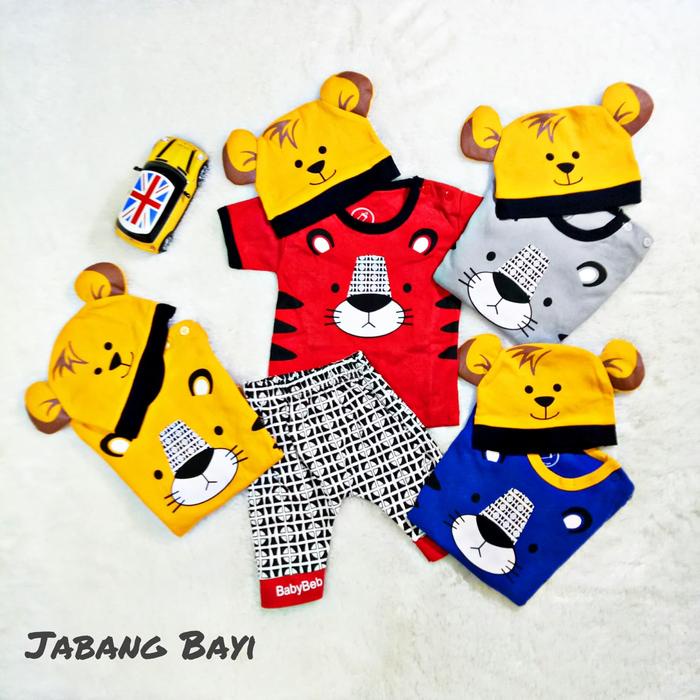 Baju Setelan Anak Bayi Laki-laki Set Topi Baby Tiger