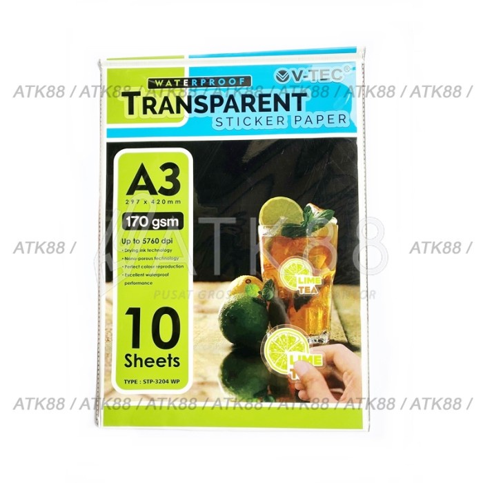 

pintar- V-Tec Transparan Sticker Photo Paper Waterproof A3 170gsm (10 Sheet)