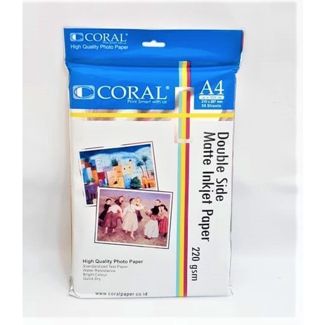 

pintar- KERTAS CETAK FOTO INKJET MATTE PHOTO PAPER A4 220 GSM DOUBLE SIDE